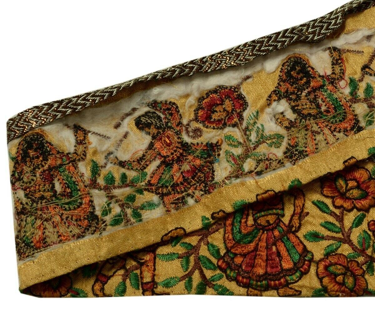 Vintage Saree Border Indian Craft Trim Embroidered Man Women Flowers Lace