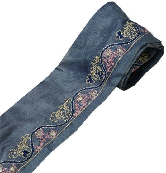 Vintage Saree Border Indian Craft Trim Hand Embroidered Ribbon Lace Gray