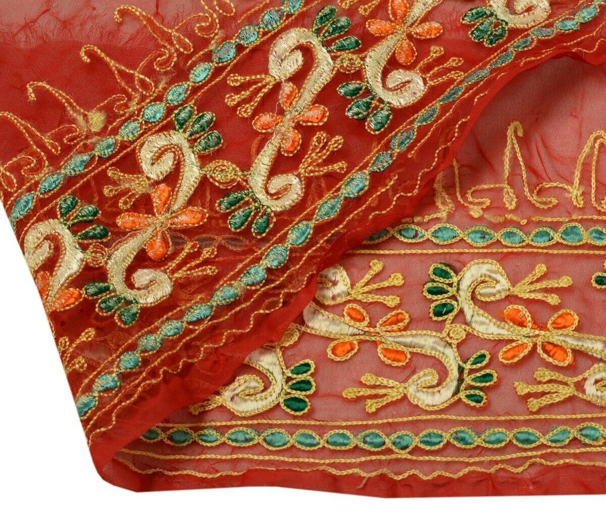 Vintage Saree Border Indian Craft Trim Embroidered Red Sewing Ribbon Lace
