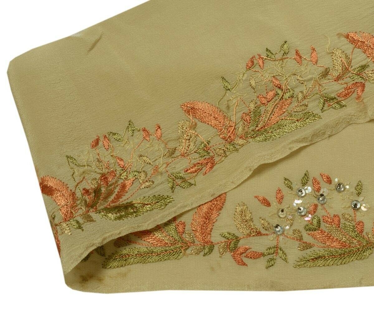 Vintage Saree Border Indian Craft Trim Hand Beaded Embroidered Ribbon Lace Cream