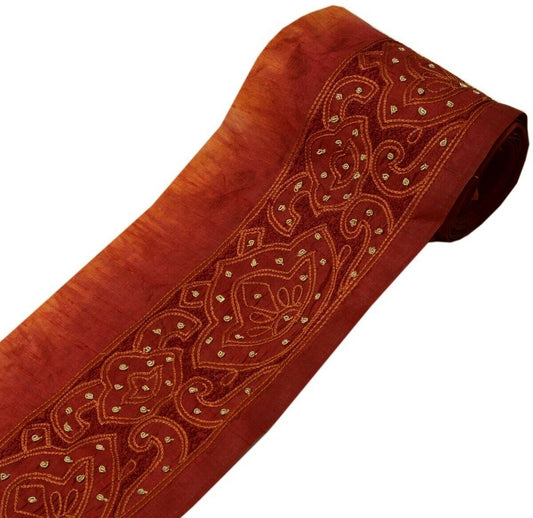 Vintage Saree Border Indian Craft Trim Hand Beaded Embroidered Lace Maroon