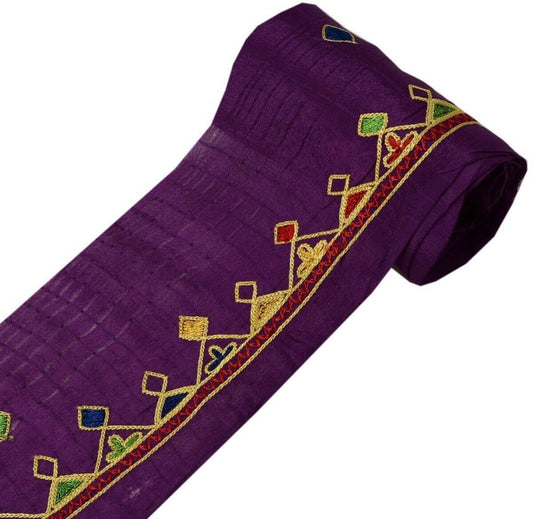 Vintage Saree Border Indian Craft Trim Embroidered Purple Sewing Ribbon Lace