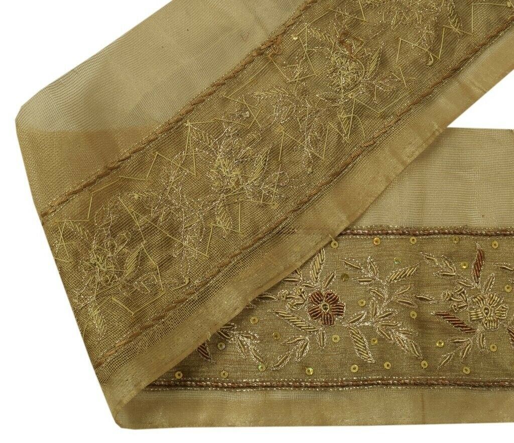 Vintage Sari Border Indian Craft Trim Hand Beaded Zardozi Work Ribbon Lace