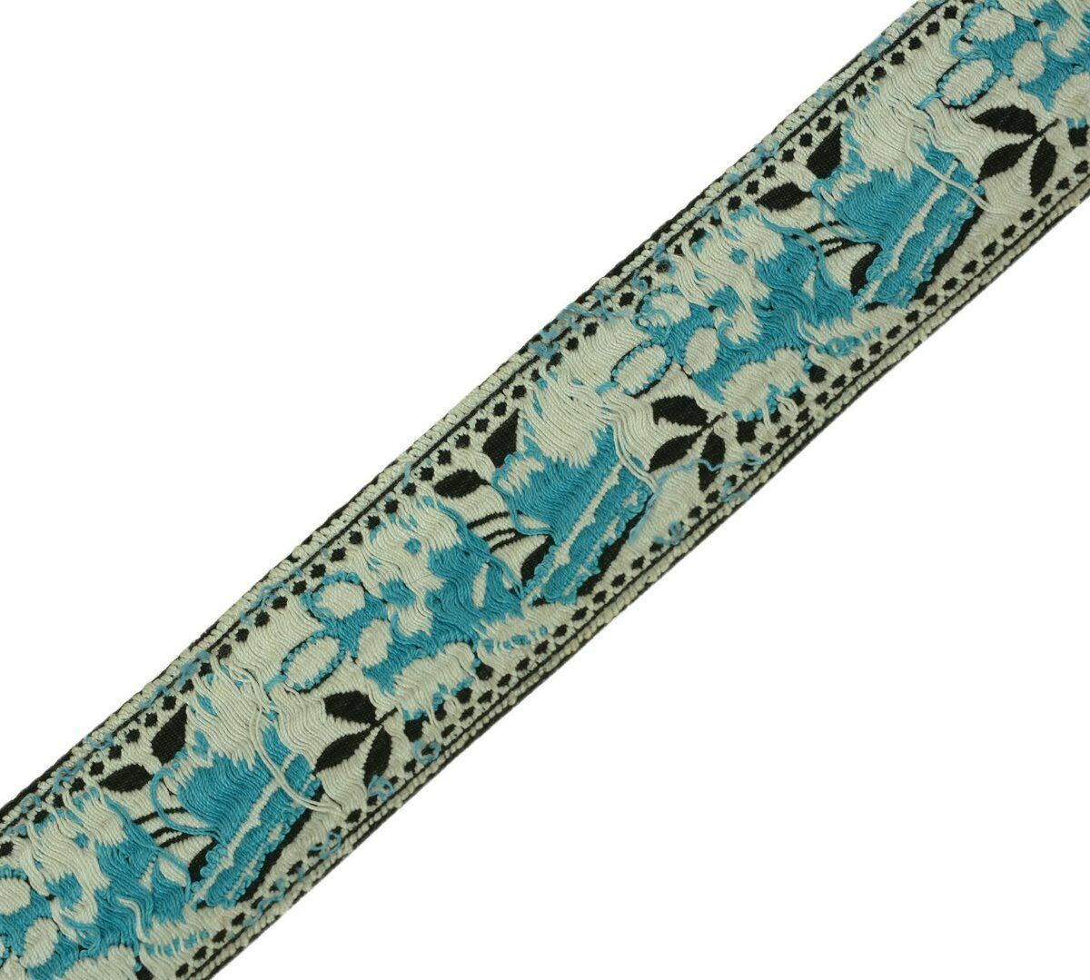 Vintage Saree Border Indian Craft Trim Antique Woven Floral Black Ribbon Lace