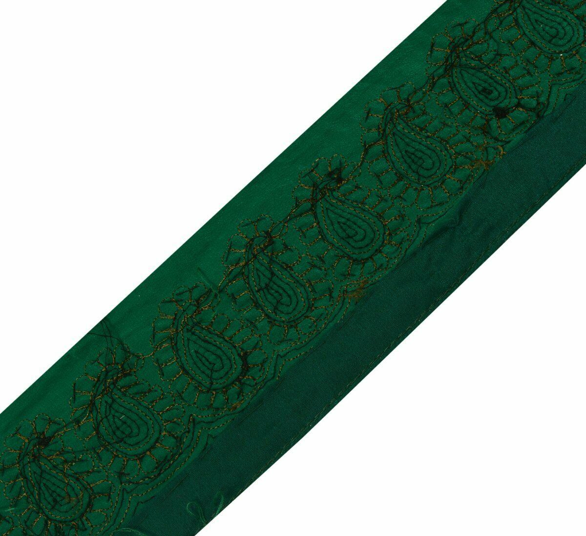 Antique Vintage Saree Border Indian Craft Trim Hand Beaded Paisley Ribbon Green