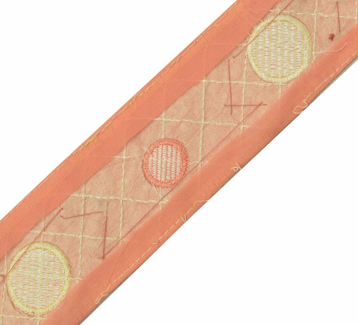 Antique Vintage Saree Border Indian Craft Trim Embroidered Peach Ribbon Lace