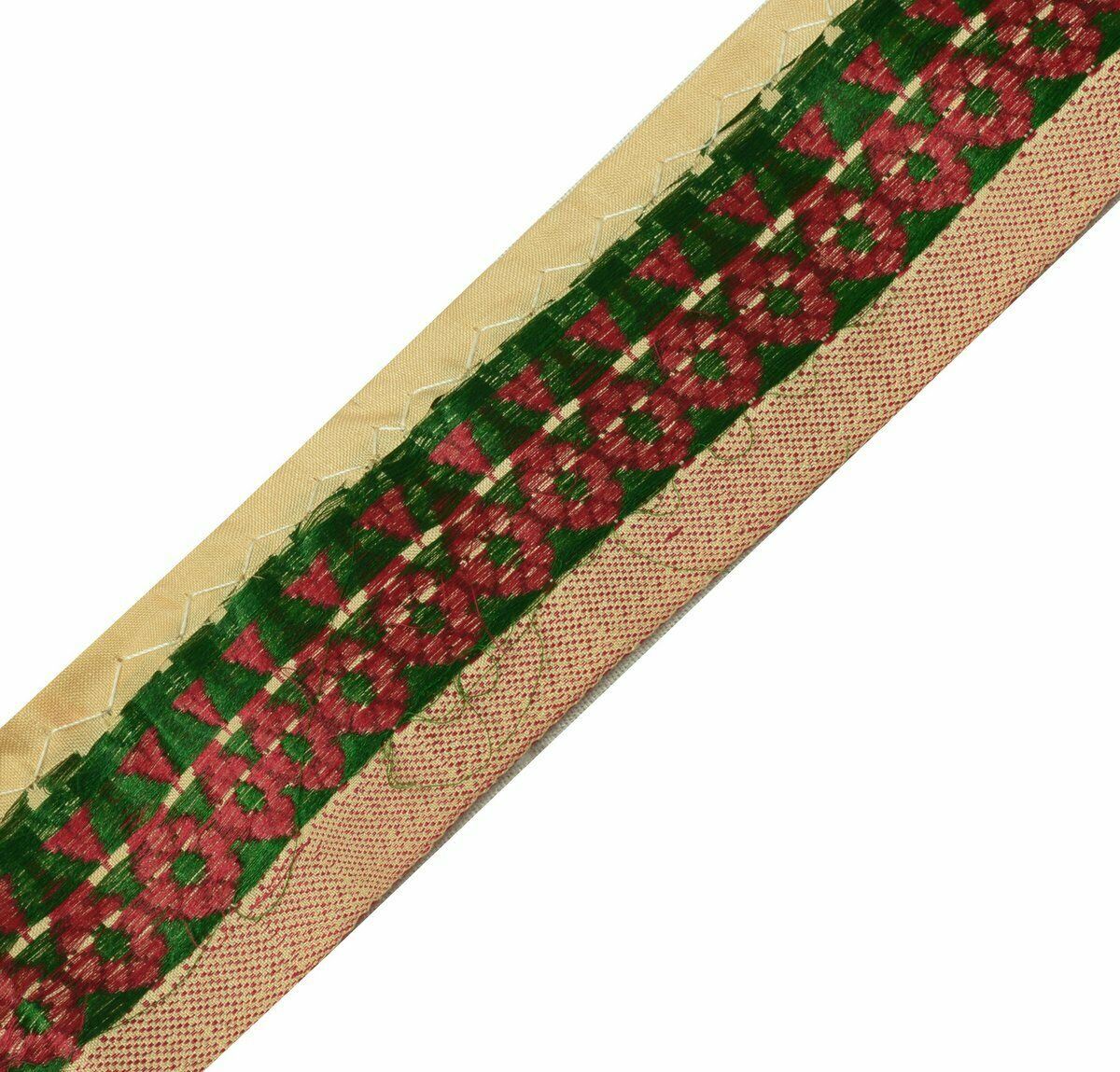 Antique Vintage Saree Border Indian Craft Trim Woven Pure Silk Beige Ribbon Lace
