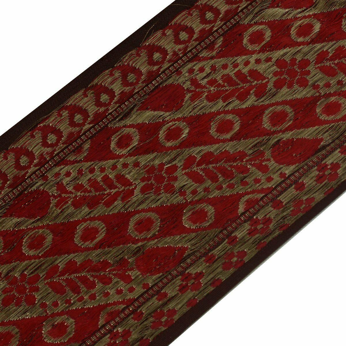 Vintage Saree Border Indian Craft Trim Antique Zari Woven Lace Red
