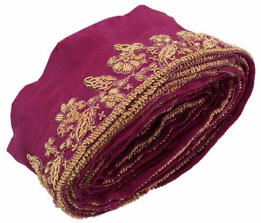 Antique Vintage Saree Border Indian Craft Trim Hand Beaded Zardozi Magenta Lace