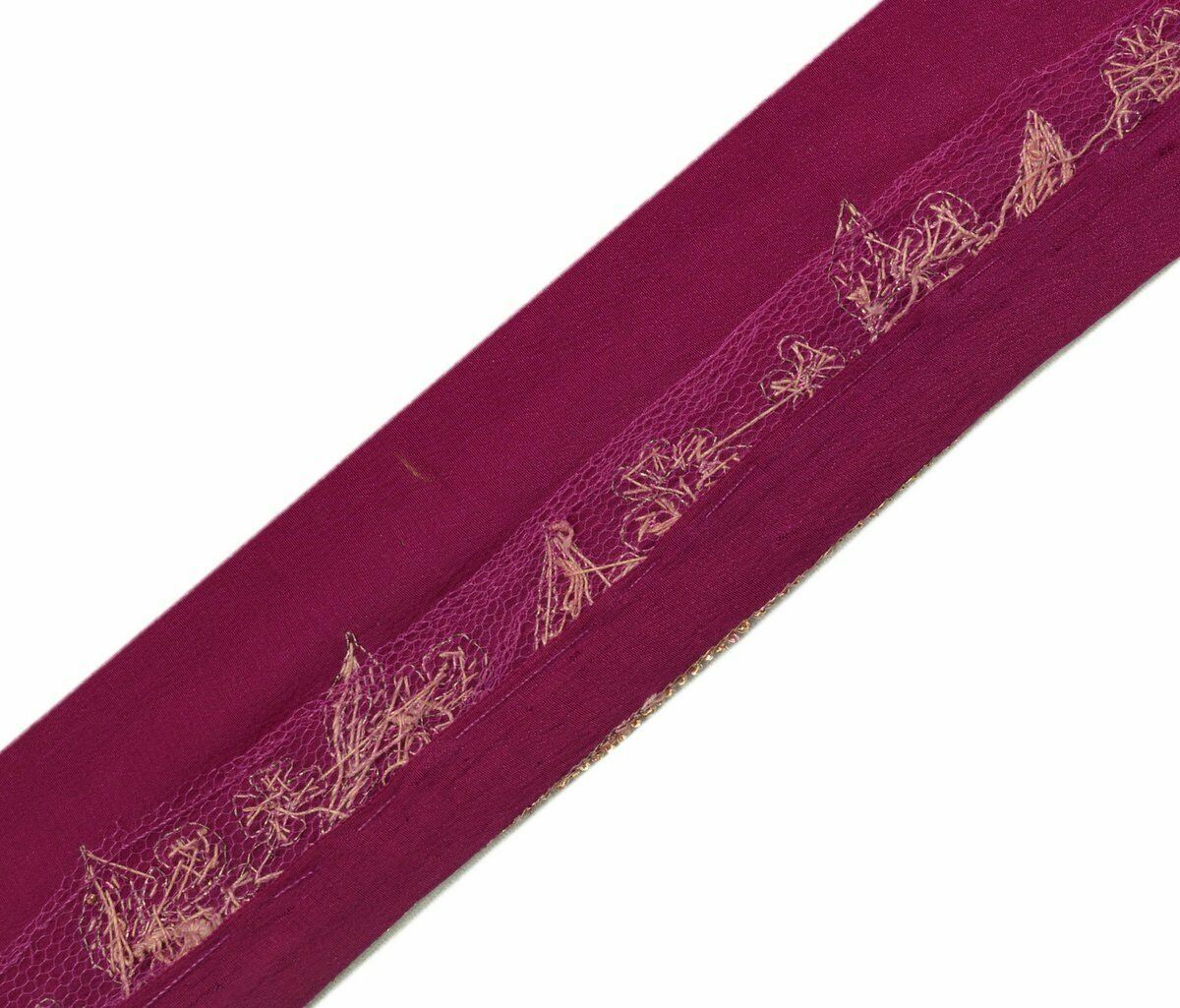 Antique Vintage Saree Border Indian Craft Trim Hand Beaded Zardozi Magenta Lace