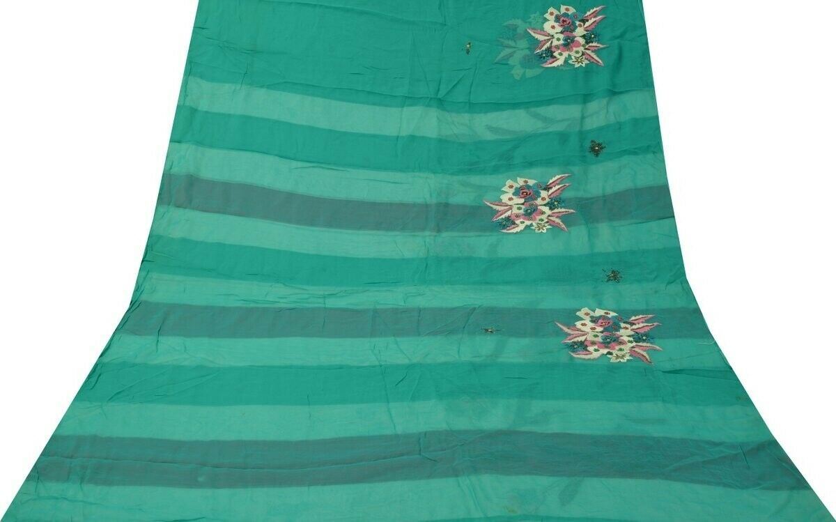 Embroidered Pure Georgette Silk Vintage Sari Remnant Fabric for Sewing Craft