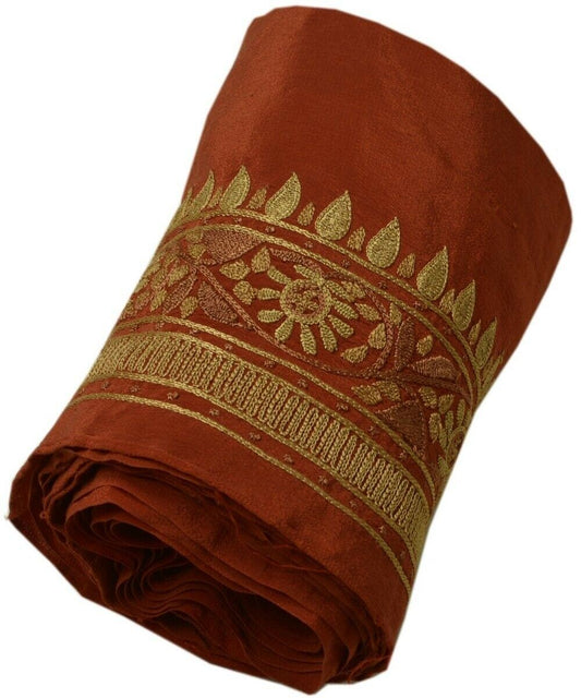 Vintage Sari Border Indian Craft Trim Embroidered Rust Sewing Crepe Ribbon Lace