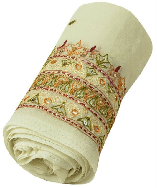 Vintage Sari Border Indian Craft Trim Embroidered Mirror Work Cream Ribbon Lace