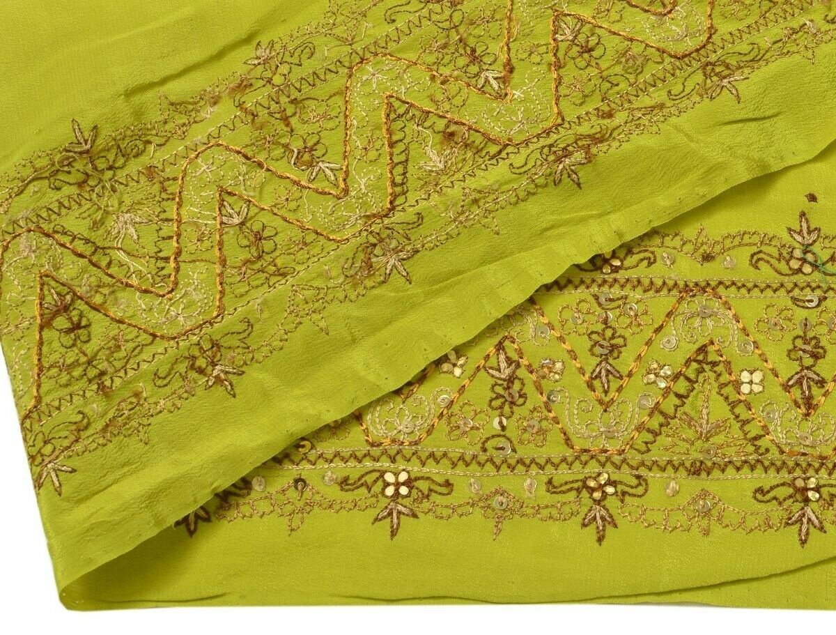 Vintage Sari Border Indian Craft Trim Embroidered Sewing Ribbon Lace Green