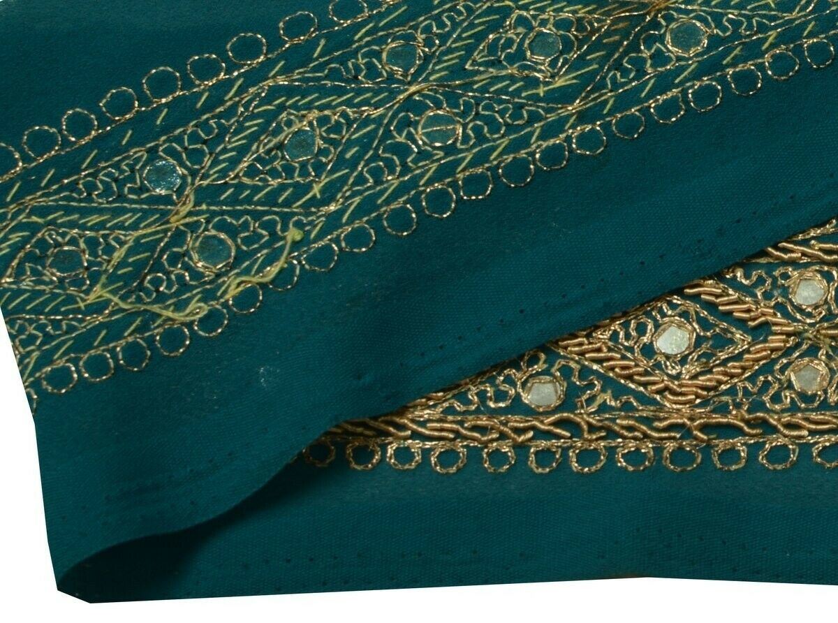 Vintage Sari Border Indian Craft Trim Hand Beaded Zardozi Embroidered Lace Green