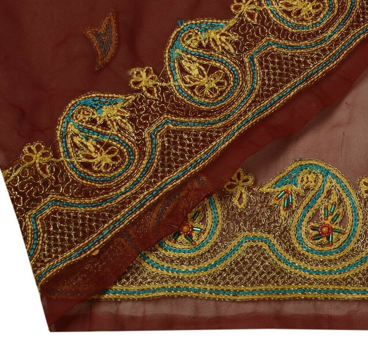 Vintage Sari Border Indian Craft Trim Embroidered Beaded Maroon Ribbon Lace