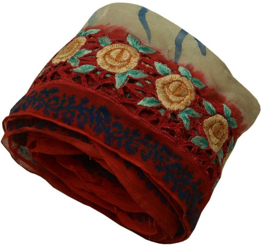 Vintage Sari Border Indian Craft Trim Embroidered Cut Work Red Ribbon Lace