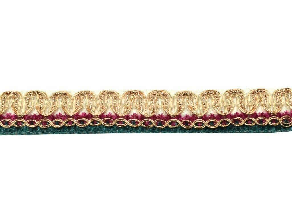 0.9" W 4 Yard Magenta green Gold Edging Border Indian Craft Trim Sewing Lace