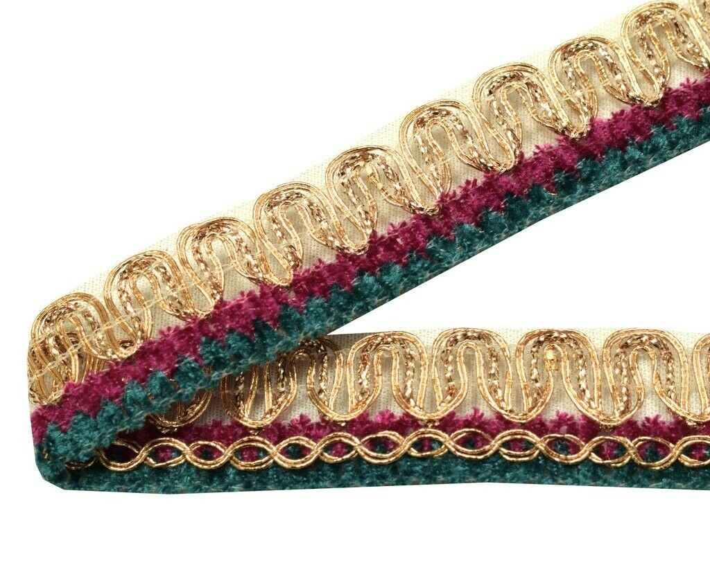 0.9" W 4 Yard Magenta green Gold Edging Border Indian Craft Trim Sewing Lace