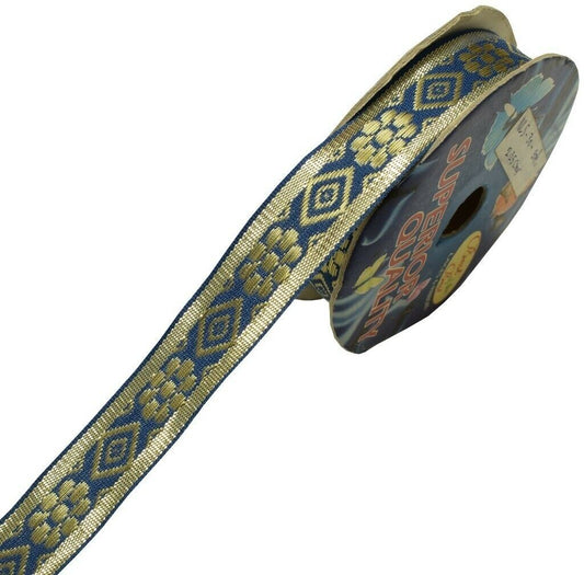 0.9" W 3 Yard Saree Border Indian Craft Trim Zari Woven Blue Sewing Ribbon Lace