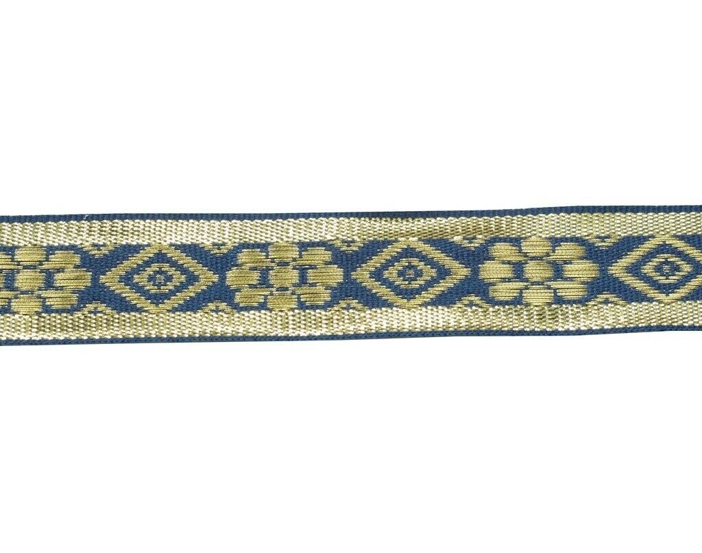 0.9" W 3 Yard Saree Border Indian Craft Trim Zari Woven Blue Sewing Ribbon Lace