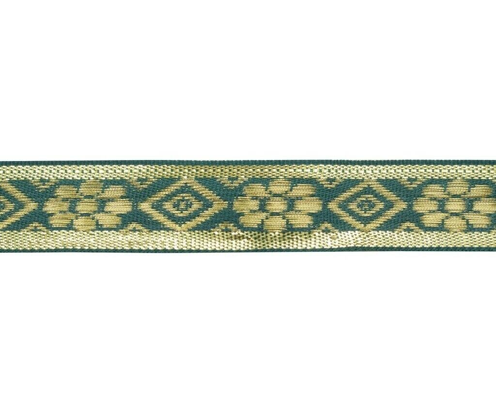 0.9" W 3 Yard Saree Border Indian Craft Trim Zari Woven Green Sewing Ribbon Lace