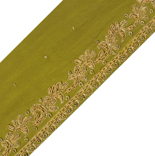Vintage Sari Border Indian Craft Sewing Trim Hand Beaded Zardozi Green Lace