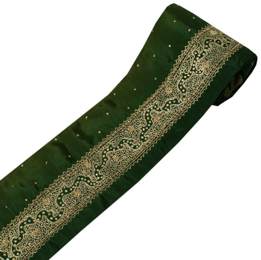 Vintage Sari Border Indian Craft Sewing Trim Hand Beaded Embroidered Green Lace