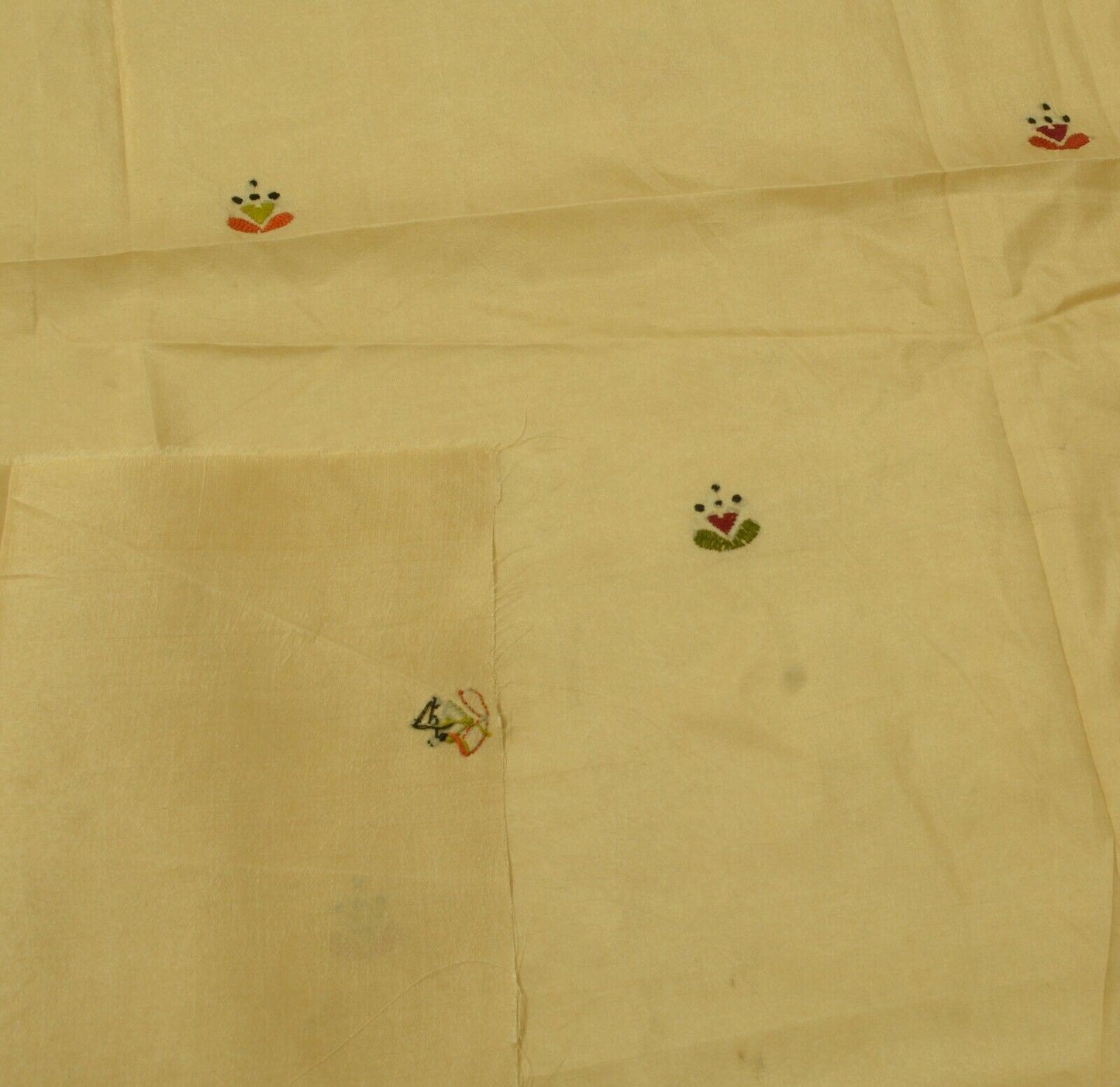Vintage Saree Remnant Scrap Multi Purpose Craft Hand Embroidered Beige Fabric