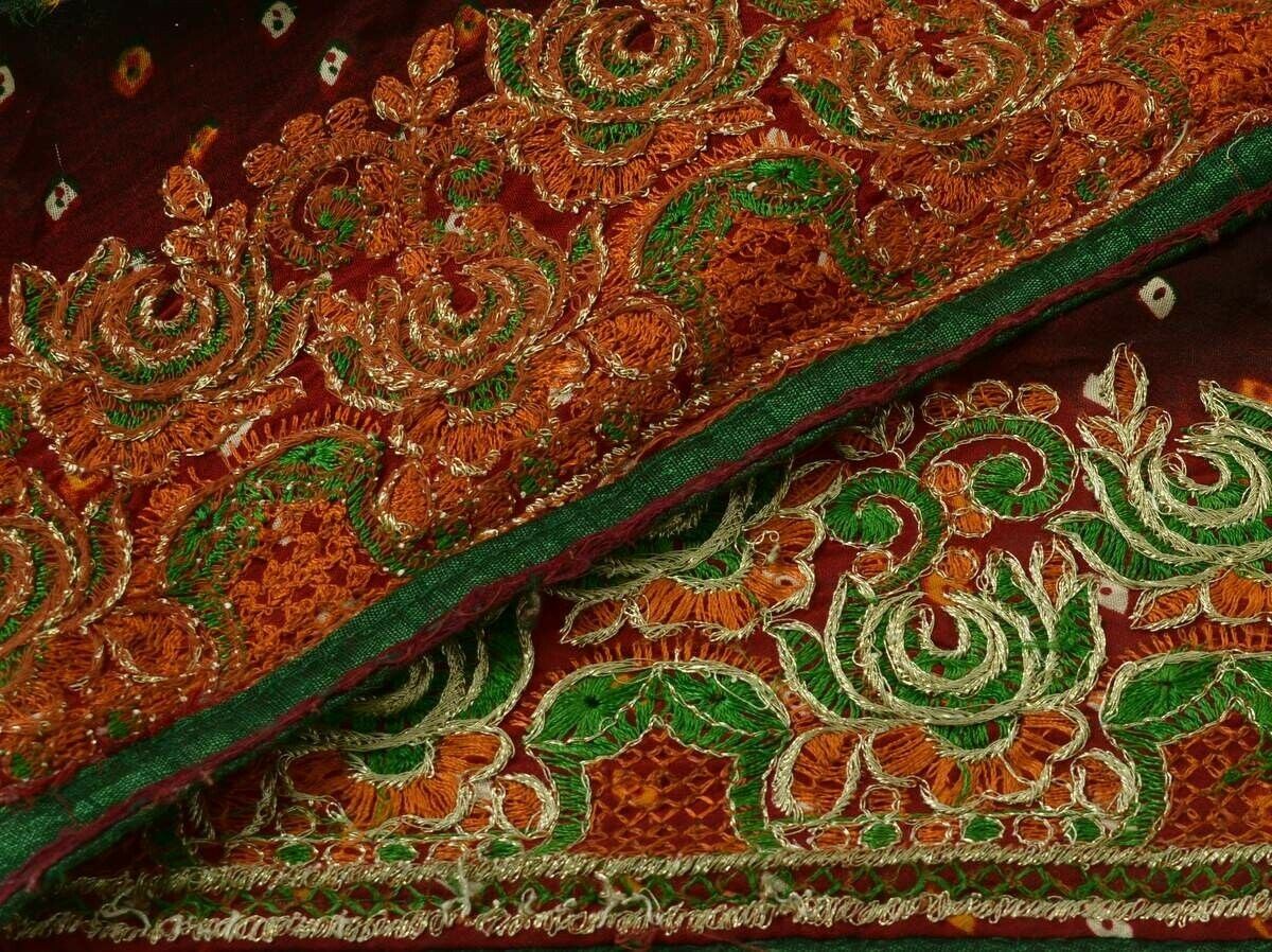 Antique Vintage Sari Border Indian Craft Trim Embroidered Green Rust Lace Ribbon