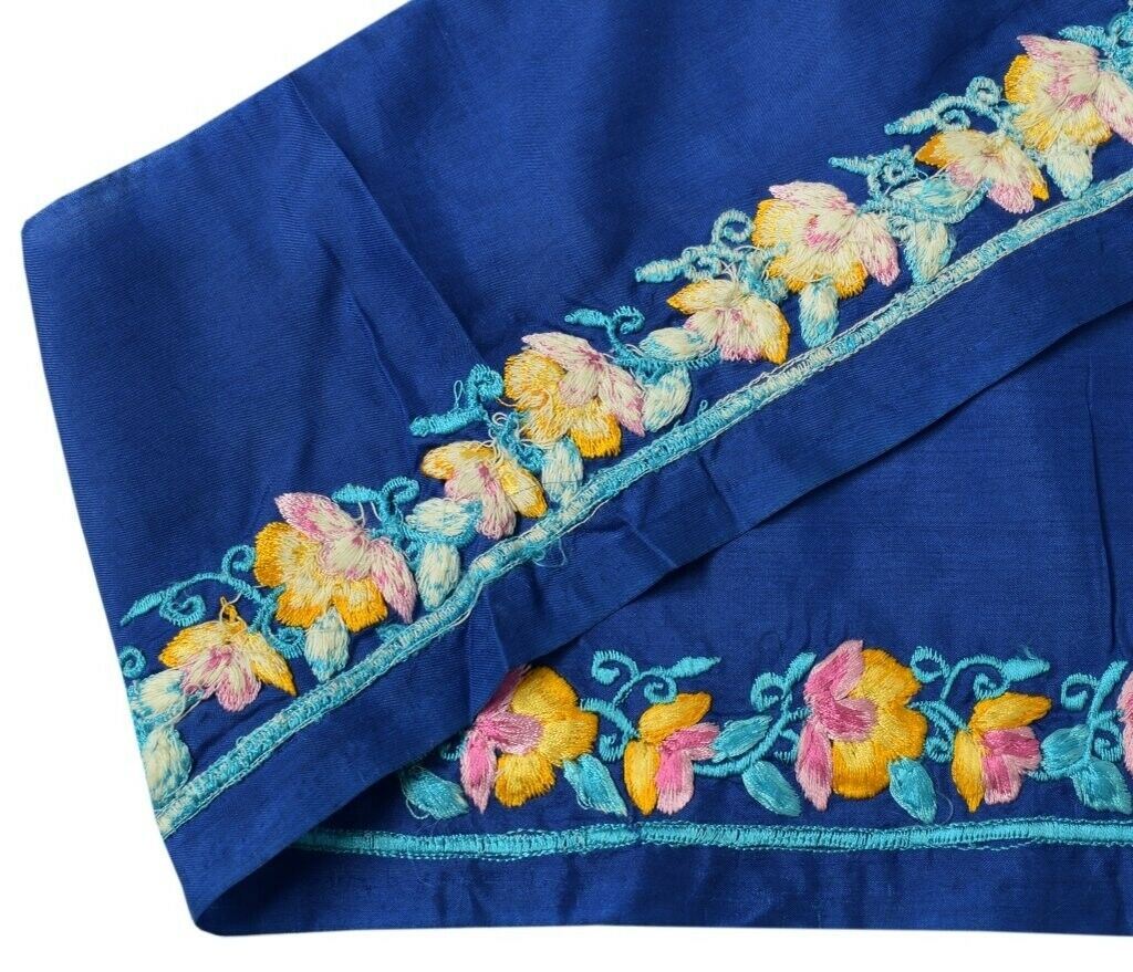 Vintage Saree Sewing Trim Indian Craft Border Embroidered Blue Ribbon Lace