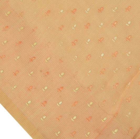 Printed Super Net Peach Vintage Sari Remnant Scrap Fabric for Sewing Craft