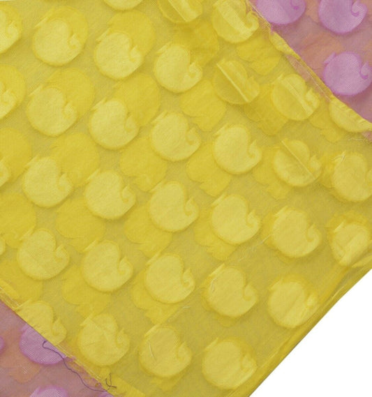 Woven Yellow Pink Vintage Sari Remnant Scrap Net Mesh Fabric for Sewing Craft