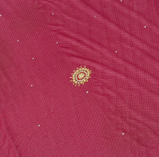Woven Magenta Vintage Sari Remnant Scrap Net Mesh Fabric for Sewing Craft
