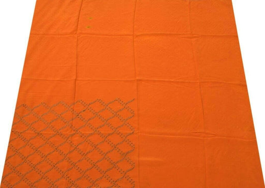 Vintage Saree Remnant Scrap Multi Purpose Design Craft Fabric Embroidered Orange