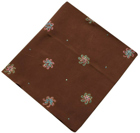 Vintage Saree Remnant Scrap Multi Purpose Design Craft Fabric Embroidered Brown