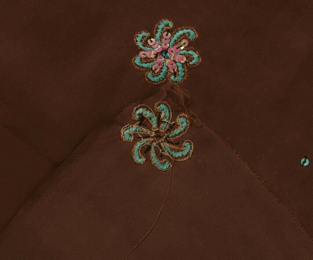 Vintage Saree Remnant Scrap Multi Purpose Design Craft Fabric Embroidered Brown
