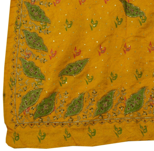 Vintage Saree Remnant Scrap Multi Purpose Fabric Mustard Hand Beaded Self Woven