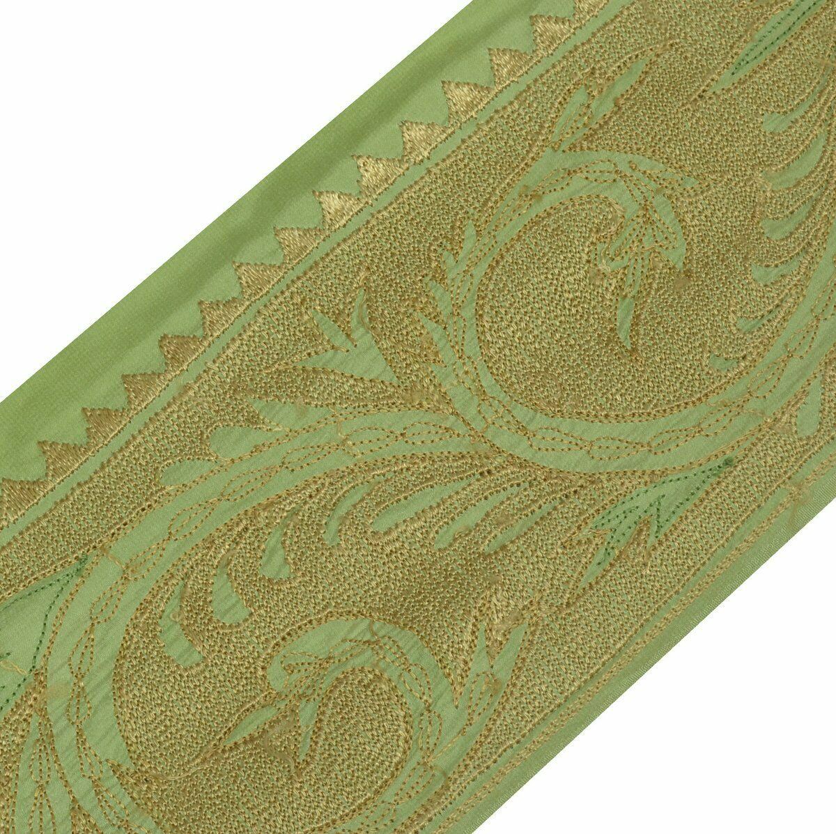 Vintage Saree Border Indian Craft Trim Antique Lace Embroidered Green Brown