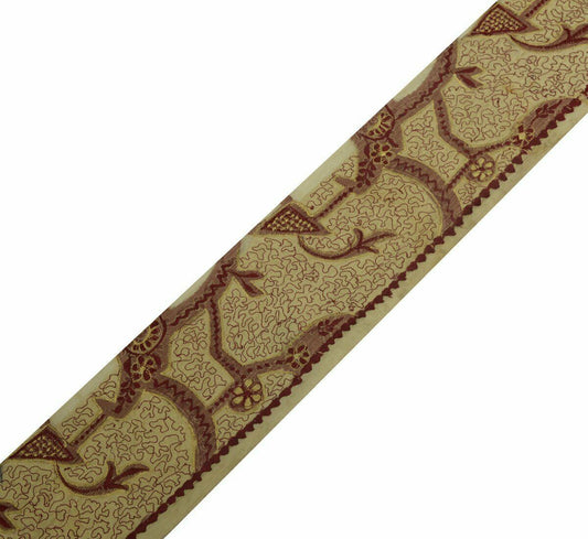 Vintage Saree Border Indian Craft Trim Antique Lace Embroidered Beige Ribbon