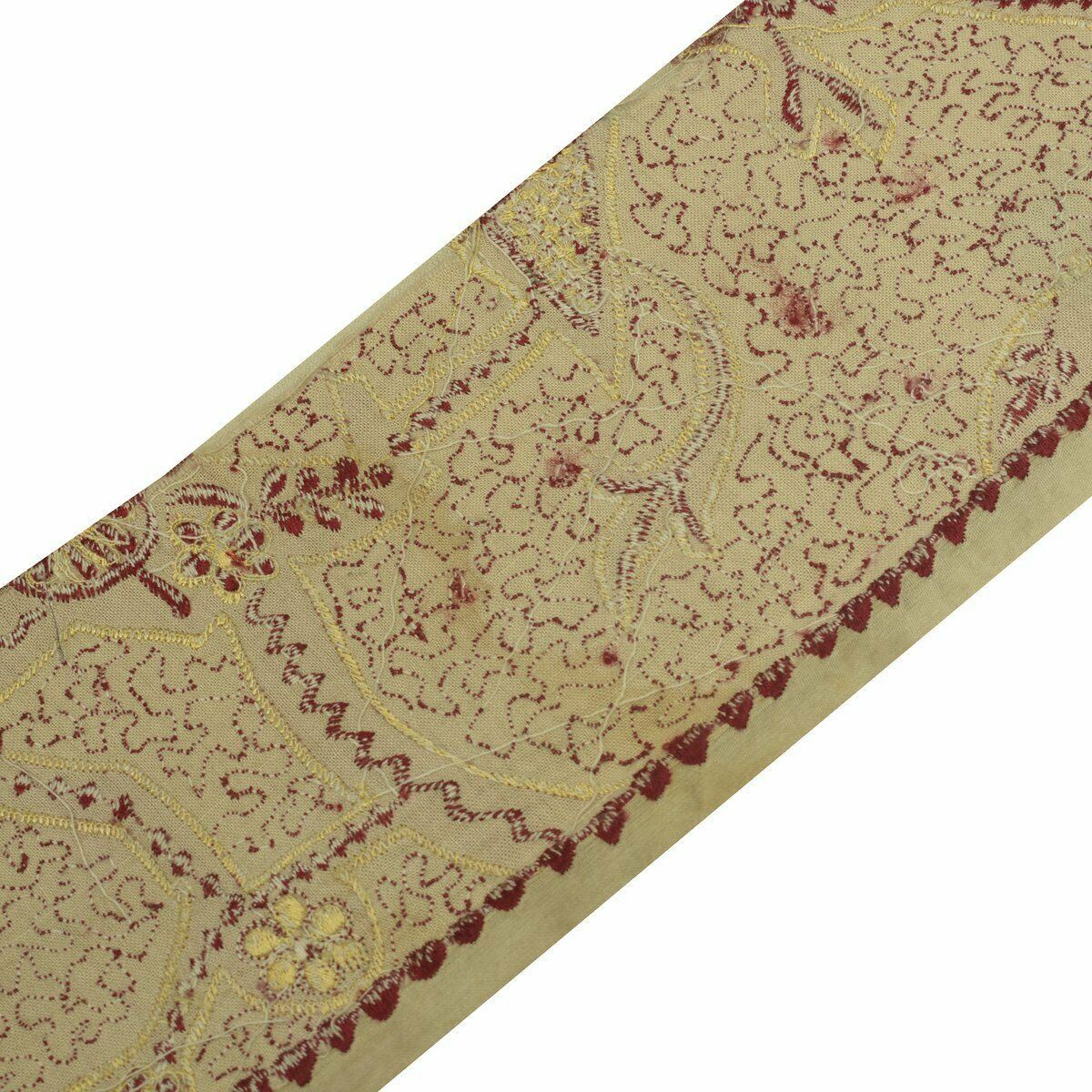 Vintage Saree Border Indian Craft Trim Antique Lace Embroidered Beige Ribbon