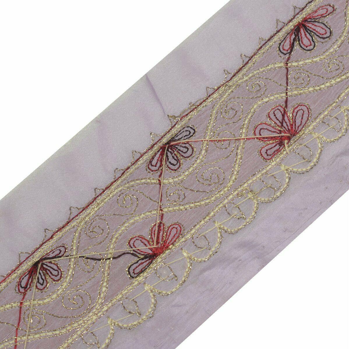 Vintage Saree Border Indian Craft Trim Antique Lace Embroidered Beaded Lavender