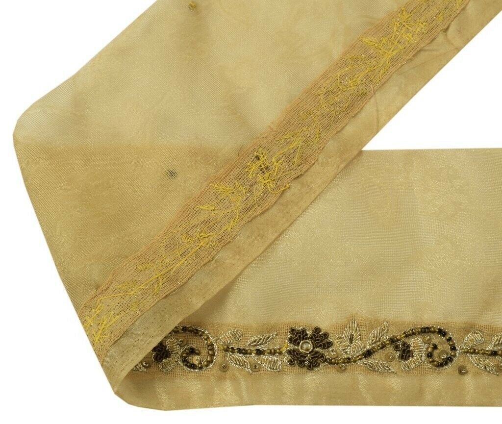 Vintage Sari Border Indian Craft Sewing Trim Hand Beaded Embroidered Ribbon Lace