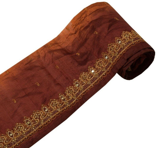 Vintage Sari Border Indian Craft Trim Embroidered Mirror Work Ribbon Lace Maroon