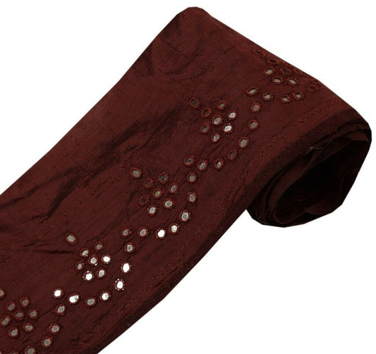 Vintage Sari Border Indian Craft Sewing Trim Embroidered Mirror Work Lace Maroon