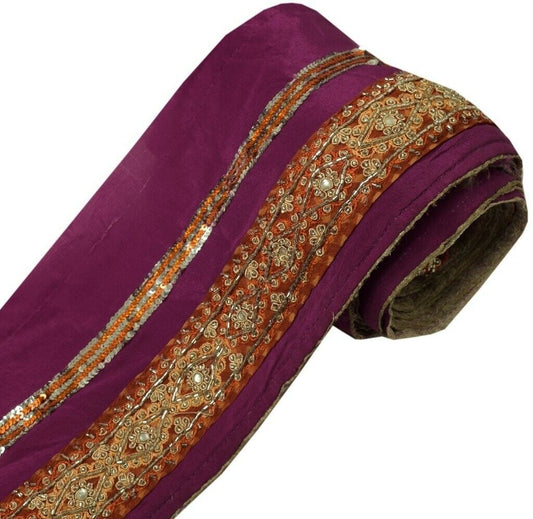 Vintage Sari Border Indian Craft Sewing Trim Hand Beaded Embroidered Ribbon Lace