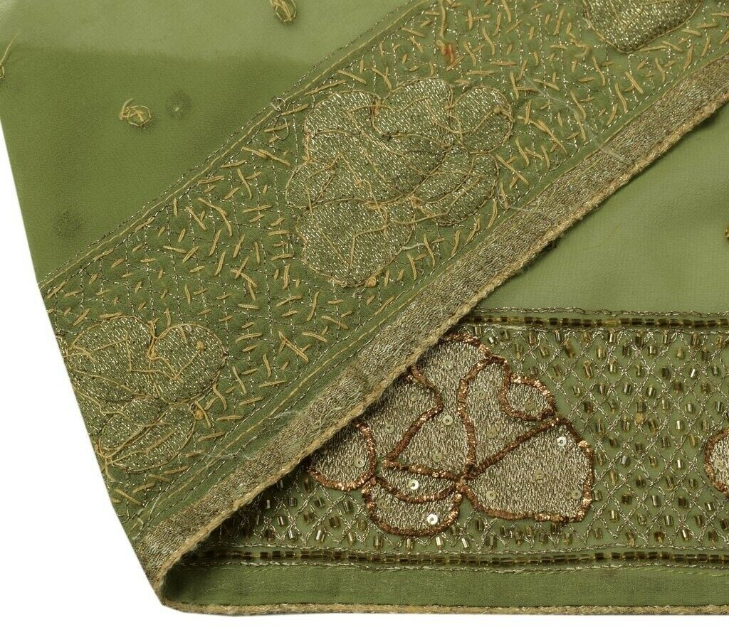 Vintage Sari Border Indian Craft Trim Hand Beaded Embroidered Ribbon Lace Green
