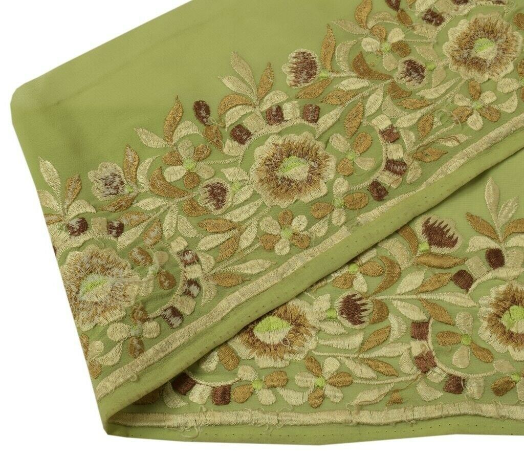 3.5"W Vintage Sari Border Indian Craft Sewing Trim Embroidered Ribbon Lace Green