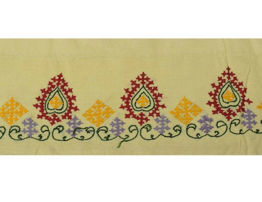 Vintage Sari Border Indian Craft Trim Hand SINDH Embroidery Ribbon Lace Cream