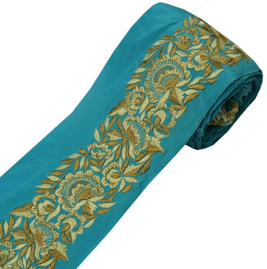 3" W Vintage Sari Border Indian Craft Sewing Trim Embroidered Ribbon Lace